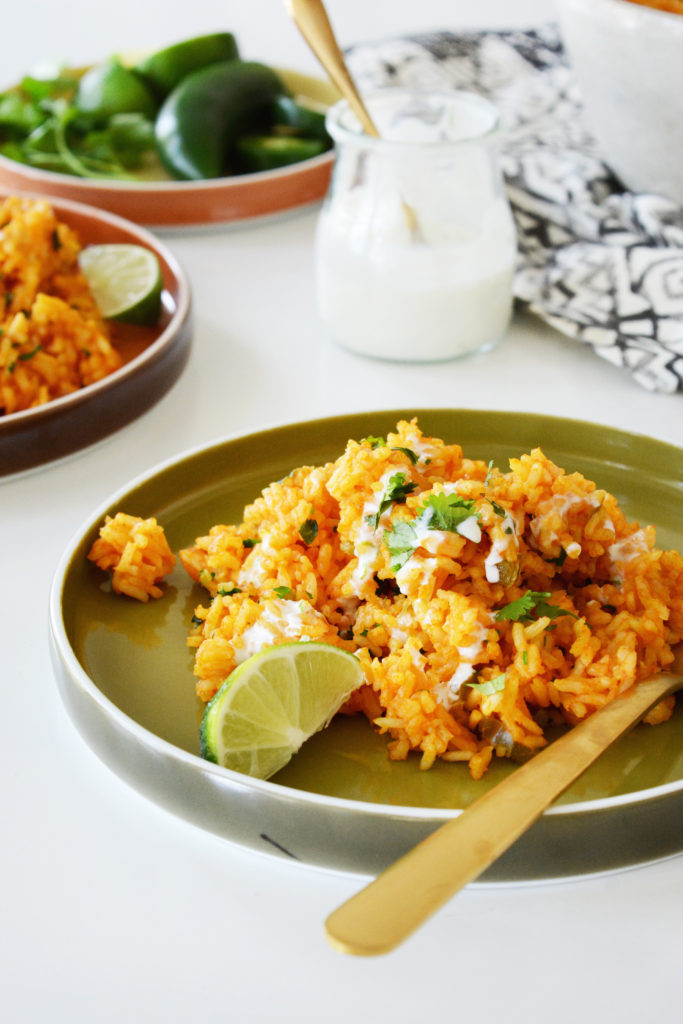 Spicy Spanish Rice with Lime Crema Oleander + Palm