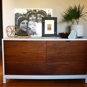 Thrifting Thursday – white and wood mid century dresser makeover