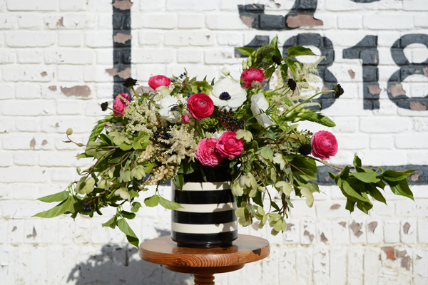 black and white vase floral arrangement