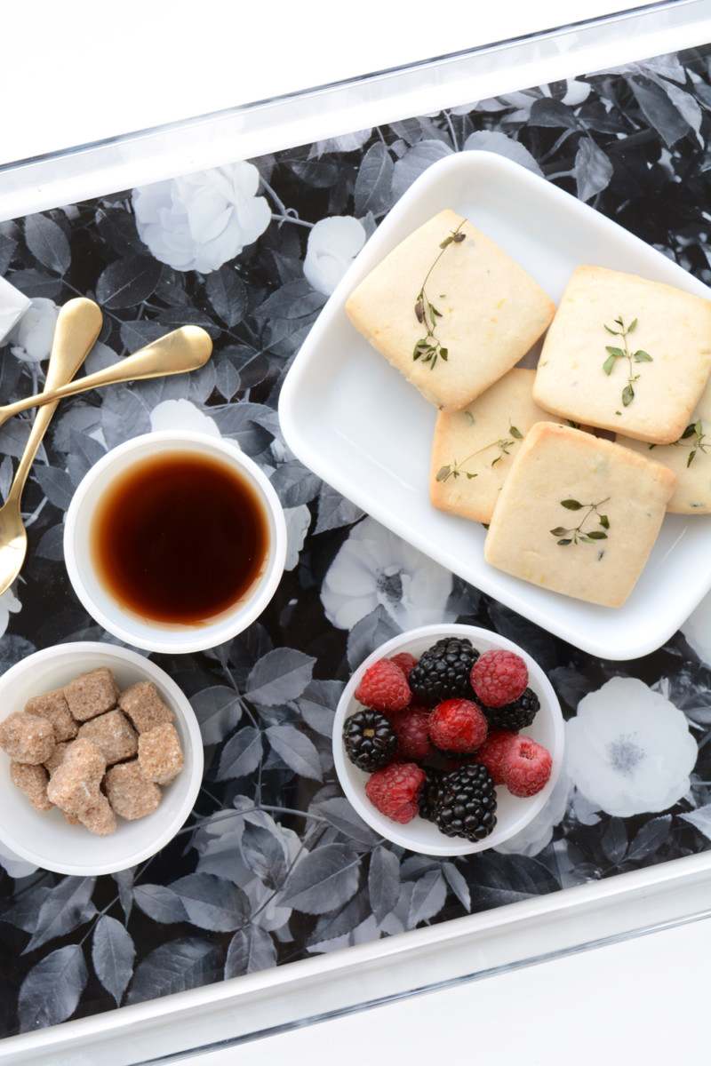 garden rose trays and lemon thyme shortbread recipe