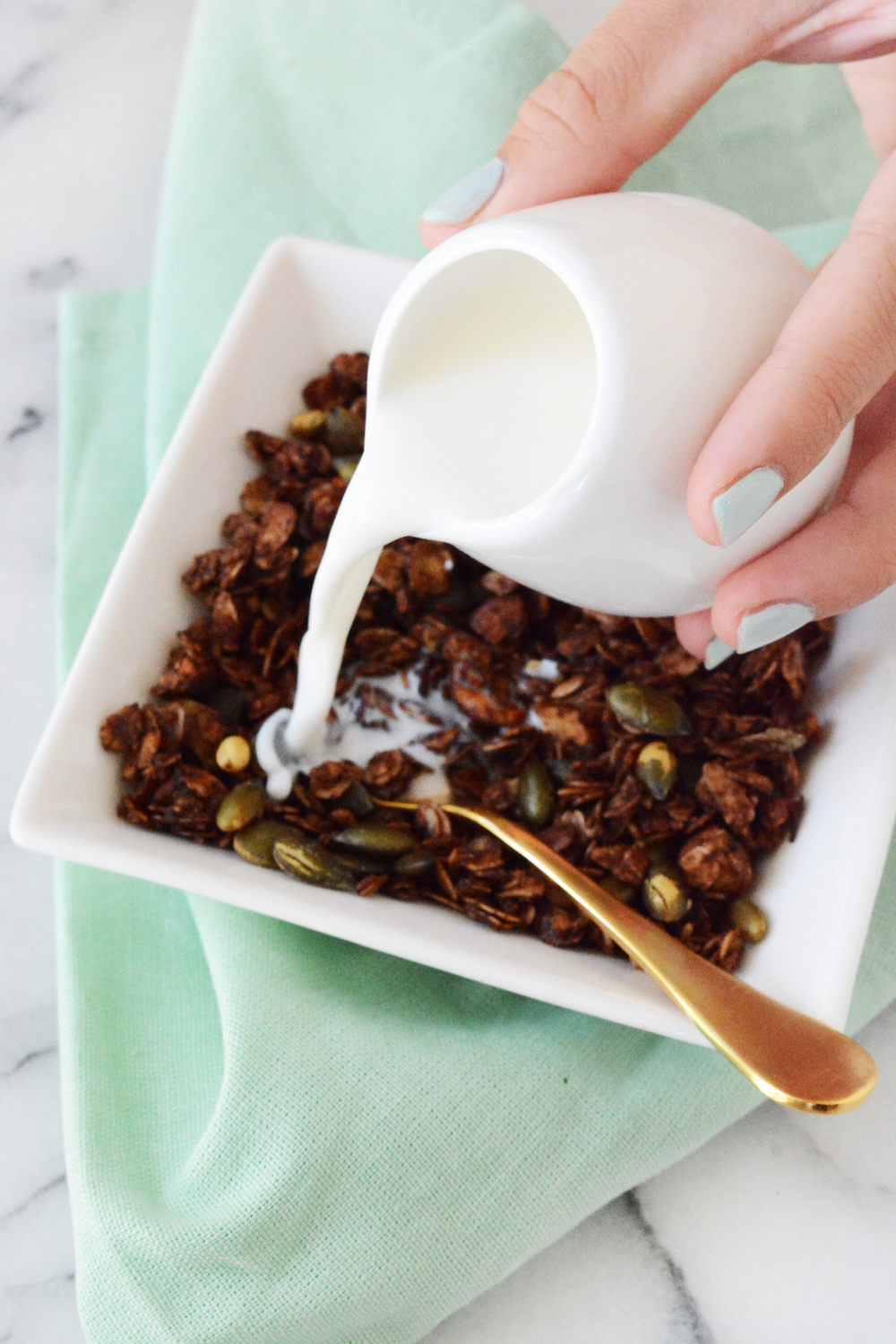 chocolate chipotle granola and cold milk