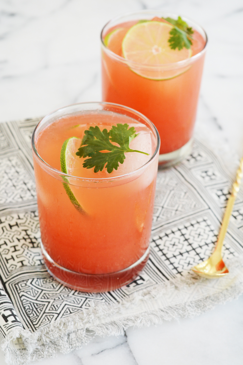 I refreshing mocktail that's bright and crisp. Grapefruit, tonic water, lime, cilantro and grapefruit bitters.