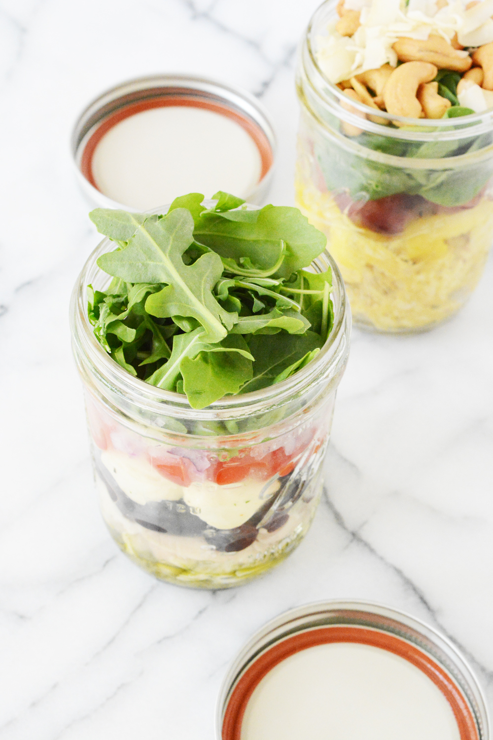 Salad in a jar - three recipes to make ahead and have lunch ready for a whole week. 