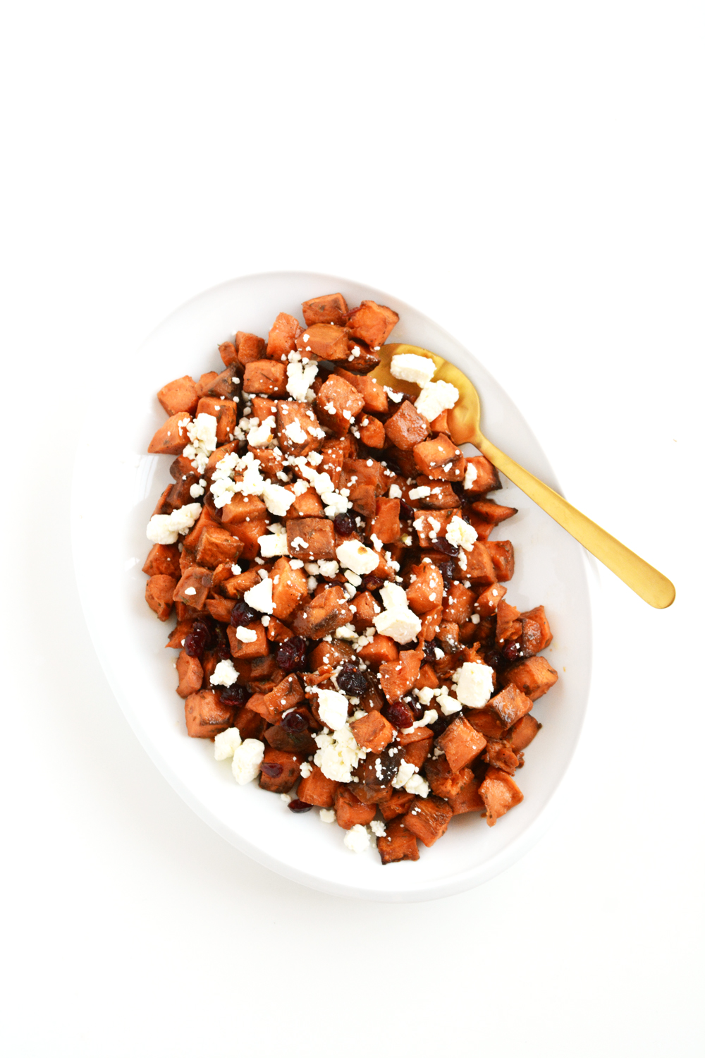 Roasted Maple Sweet Potatoes with Feta and Cranberries