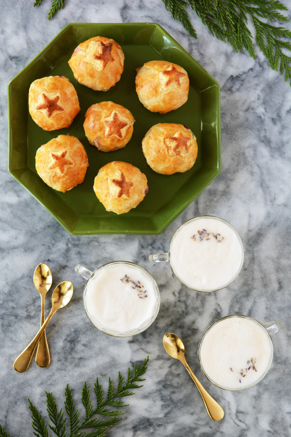 Milk Mocktails and Appetizers - Earl Grey Lavender Steamers and Mini Baked Bries