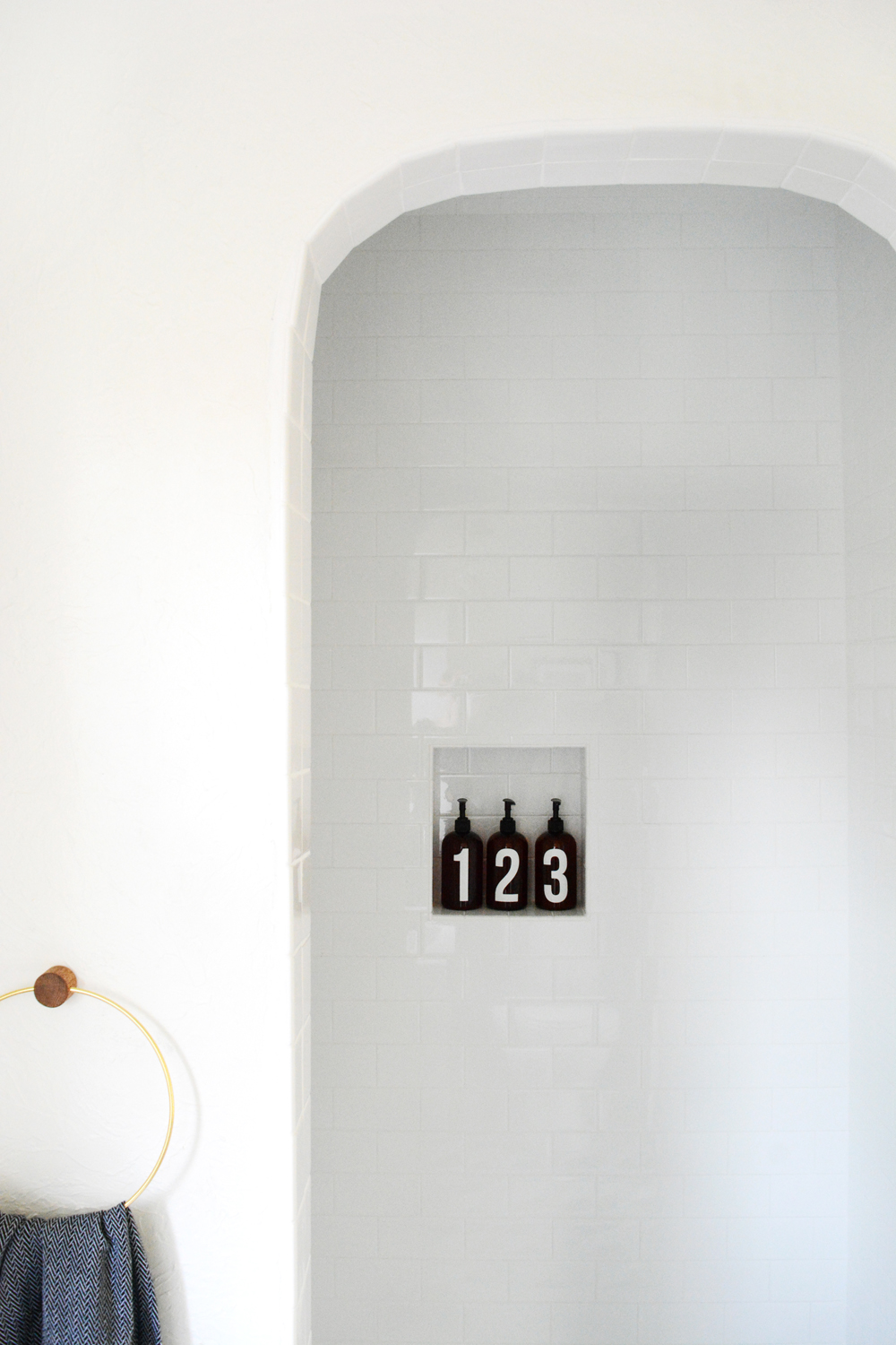 White subway tiled shower. 