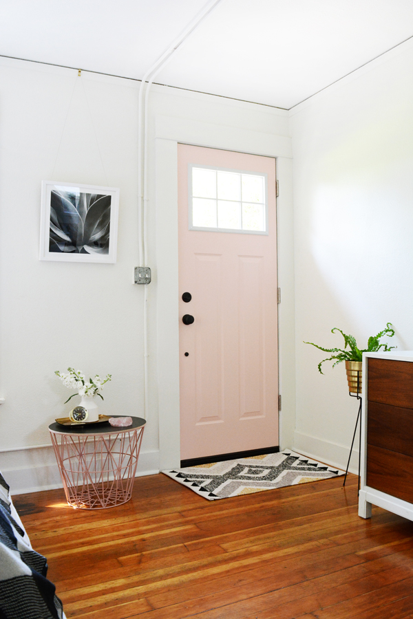 Craftsman JELD-WEN door from Home Depot painted pink. 